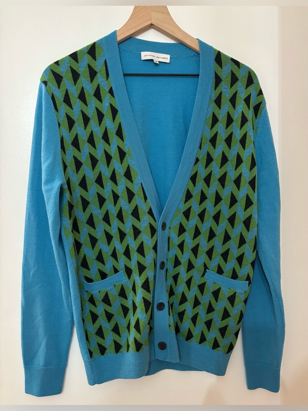 JONATHAN SAUNDERS Women Wool Argyle Cardigan Sweater Size Medium